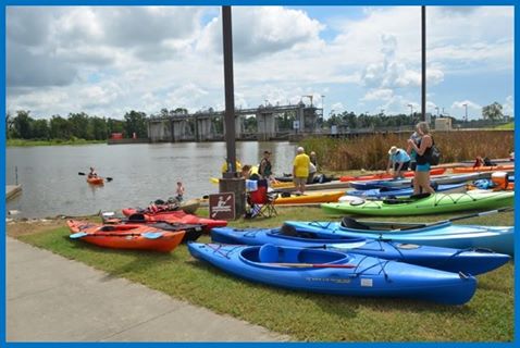 Kayaks staged at the LNVA Saltwater Barrier